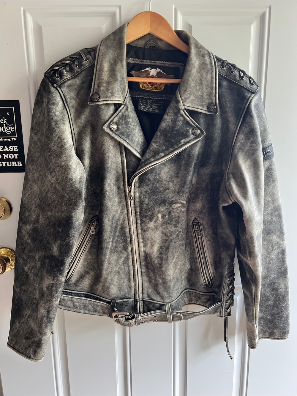 Men's Distressed Genuine Leather Harley-Davidson Moto Jacket - Gray XL